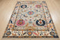 Hand-Knotted Oushak Rug | Light Grey, Pink & Navy Floral Area Rug | Modern Traditional Wool Rug for Living Room or Bedroom