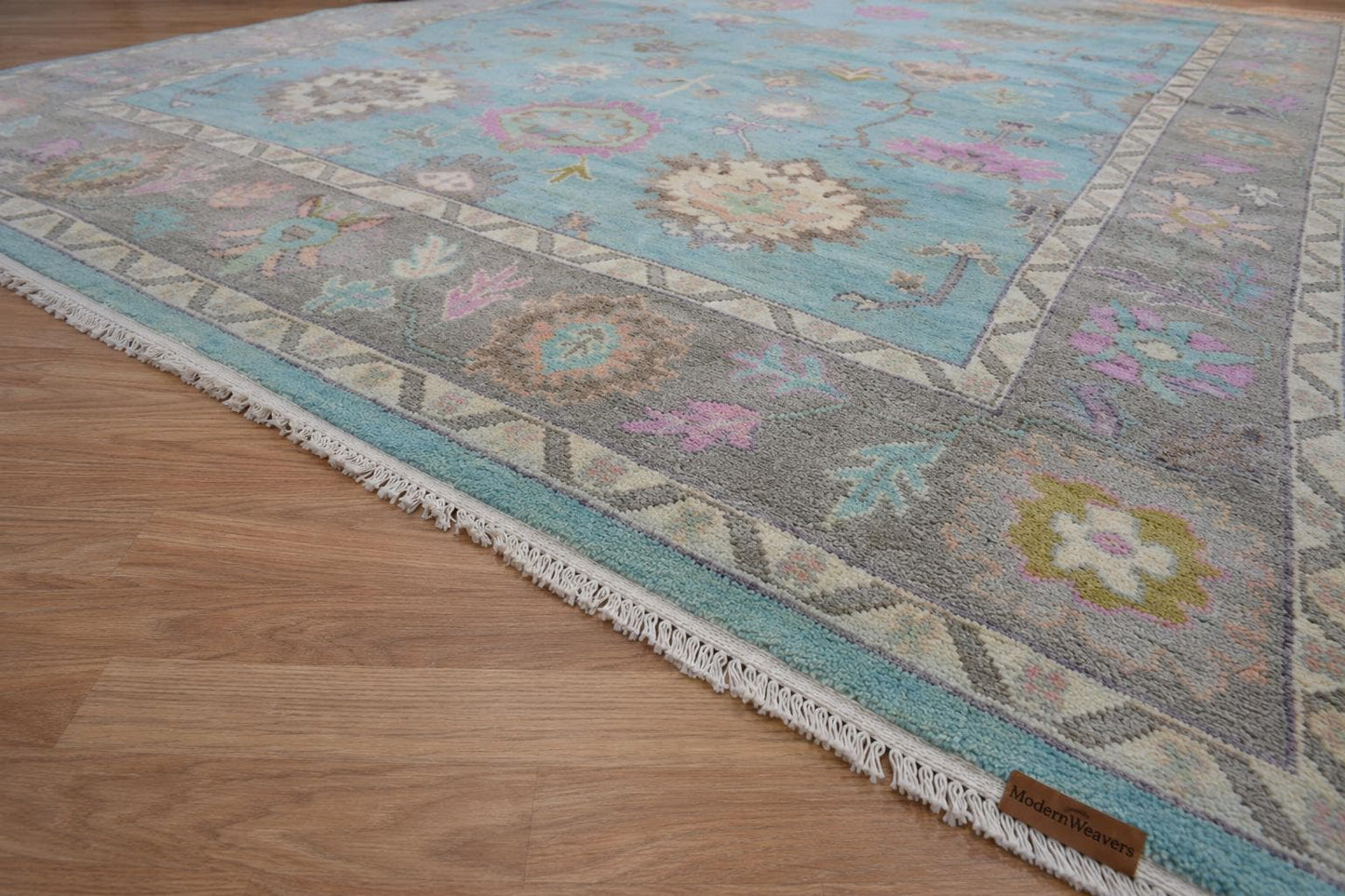 Hand Knotted Wool Oushak Rug | Pastel Floral Turkish Style Area Rug