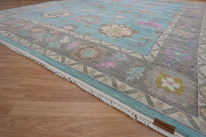 Hand Knotted Wool Oushak Rug | Pastel Floral Turkish Style Area Rug