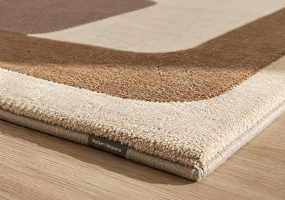 Mid Century Modern Area Rug | Geometric Hand Tufted Rug | Abstract Earth Tone Carpet | Brown and Beige Color Block Retro Room Decor