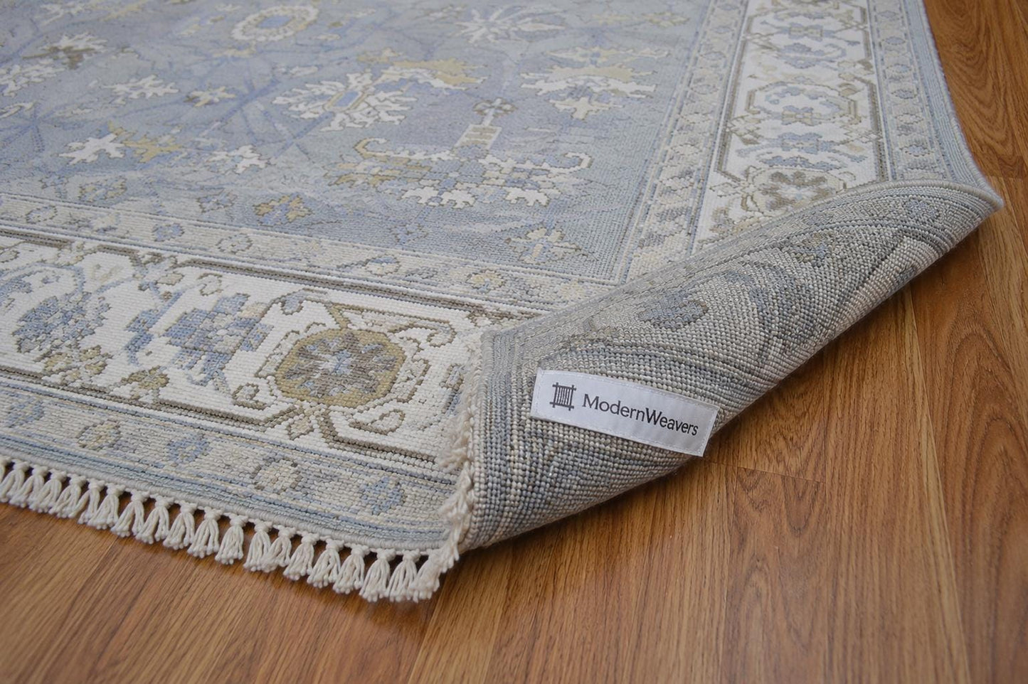 9x12 Hand Knotted Wool Area Rug | Pastel Blue, Lavender & Tan Oushak Design | Large Bedroom or Dining Room Carpet