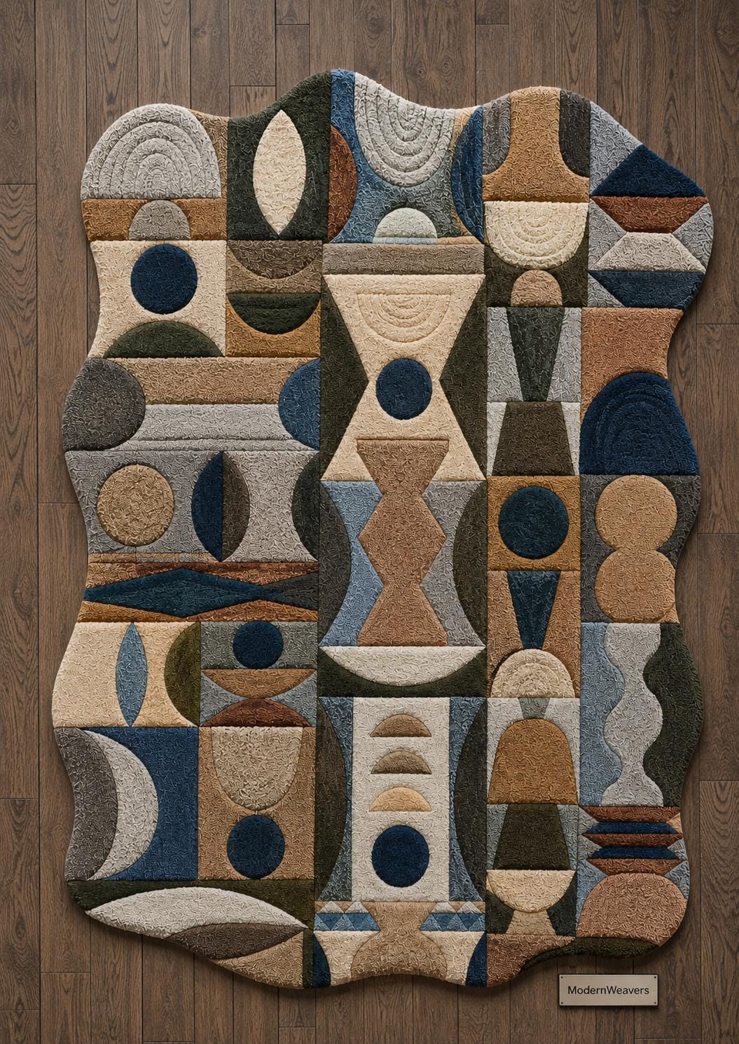 Modern Geometric Hand Tufted Rug | Bauhaus Abstract Art Carpet | Textured Mid-Century Modern Floor Decor | Unique Organic Shape Area Rug