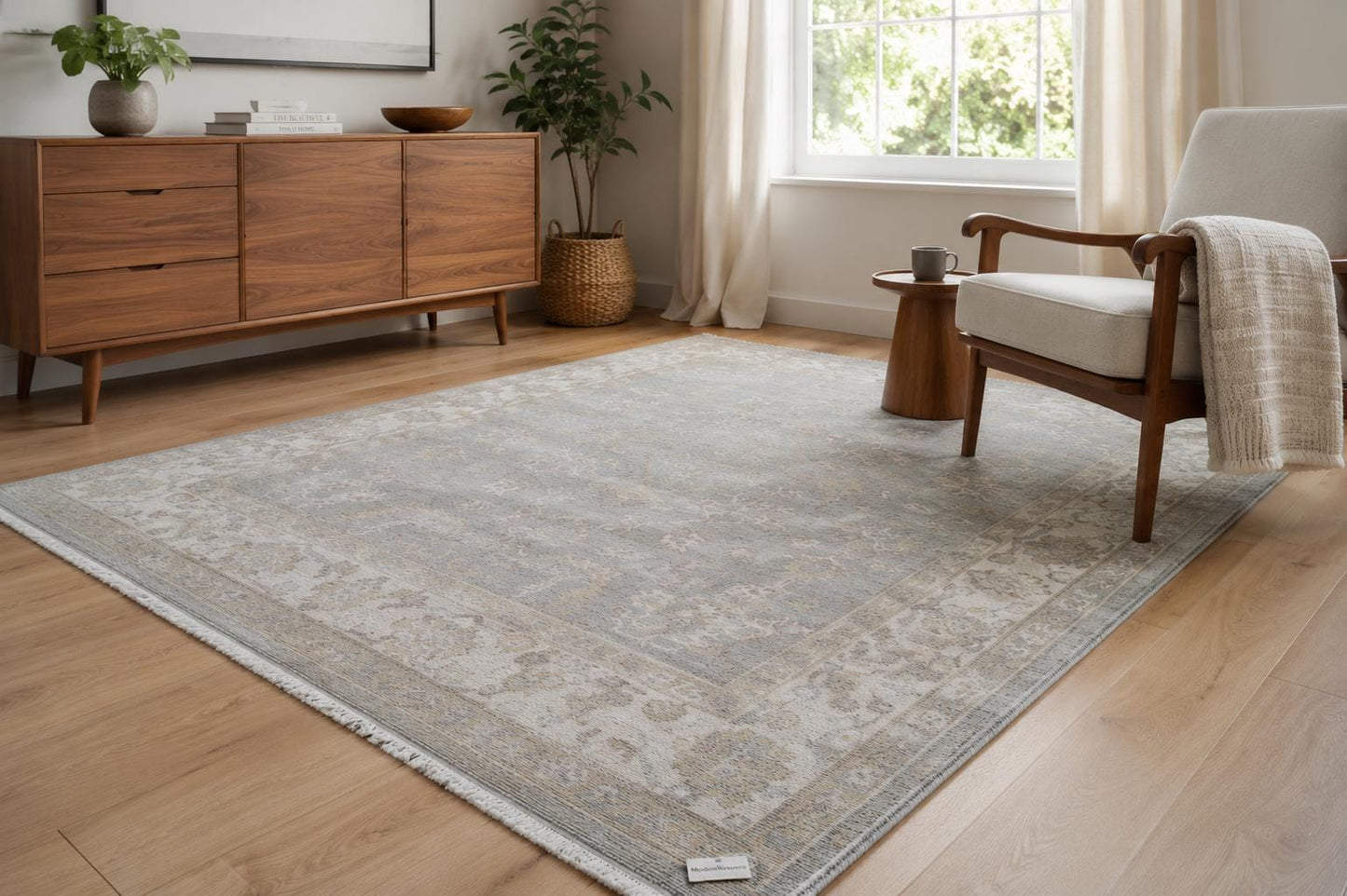 8x10 Hand-Knotted Wool Rug | Muted Oushak Style Silver Gray Cream Carpet