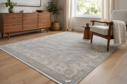 8x10 Hand-Knotted Wool Rug | Muted Oushak Style Silver Gray Cream Carpet