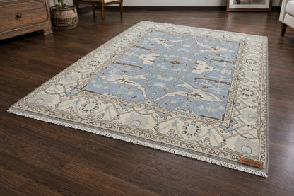 8x10 Hand-Knotted Wool Rug | Light Blue & Ivory Transitional Area Rug | ModernWeavers Artisan Carpet for Living Room or Bedroom