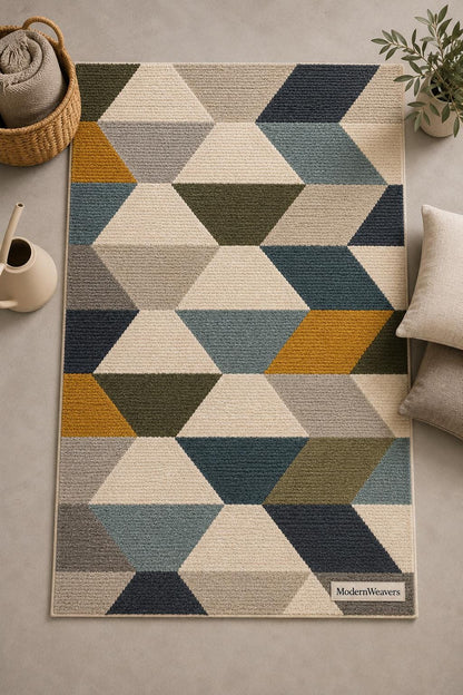 Hand-Tufted Geometric Area Rug | Mid-Century Modern Interlocking Pattern | Textured 3D Handcrafted Carpet by ModernWeavers