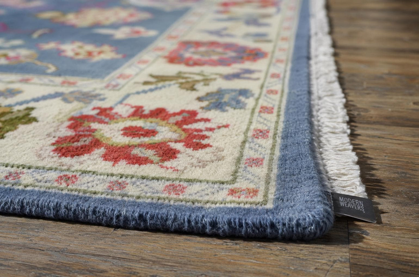 8x10 Hand Knotted Oushak Rug | Dusty Blue and Ivory Floral Wool Area Rug | Pastel Botanical Palmettes | Artisanal Carpet by ModernWeavers