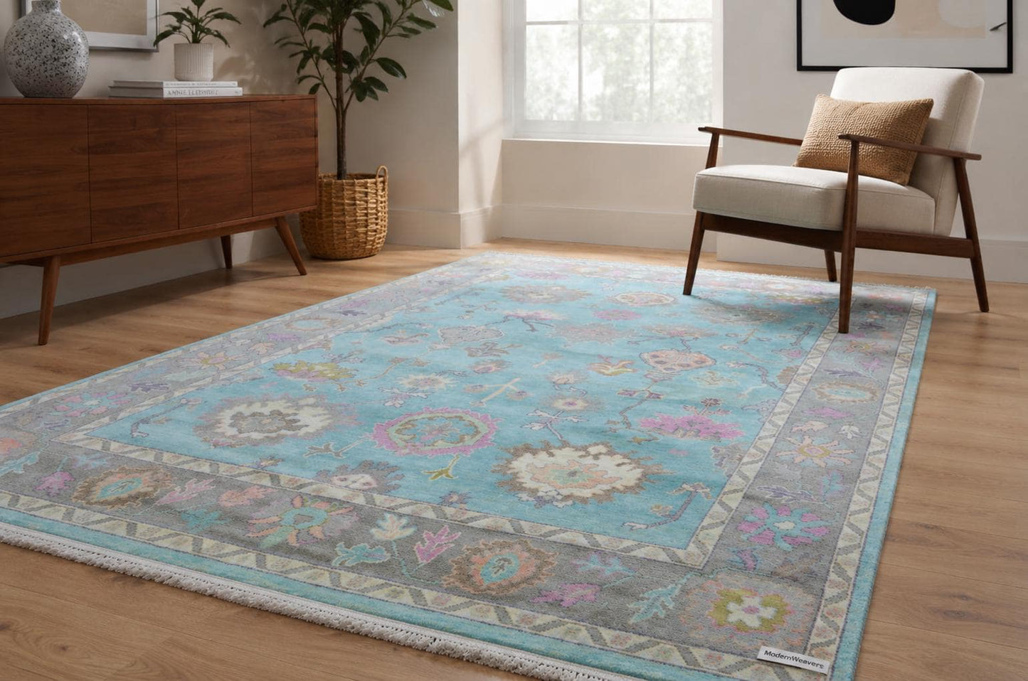 Hand Knotted Wool Oushak Rug | Pastel Floral Turkish Style Area Rug