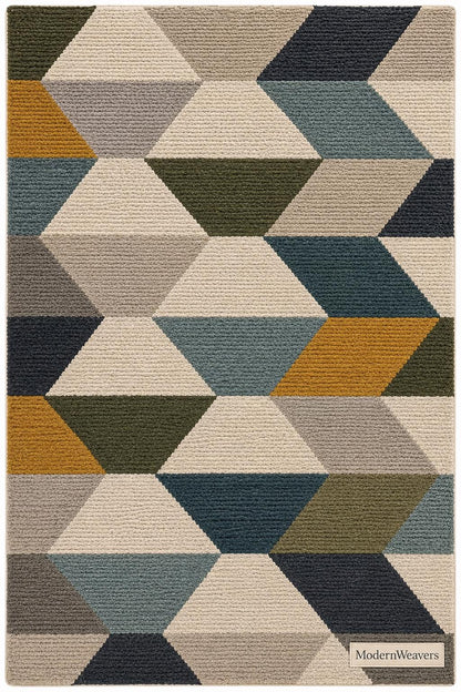 Hand-Tufted Geometric Area Rug | Mid-Century Modern Interlocking Pattern | Textured 3D Handcrafted Carpet by ModernWeavers
