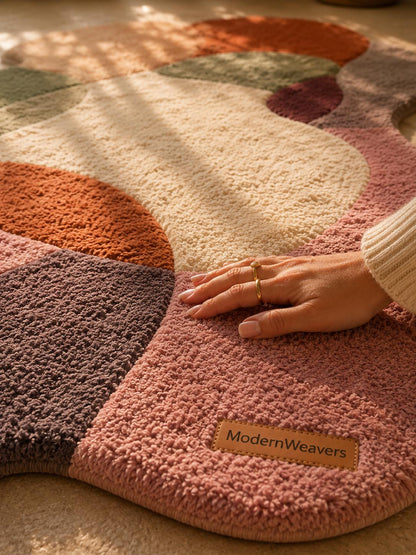 Abstract Organic Shape Tufted Rug | Wavy Edge Boho Carpet, Muted Earth Tones
