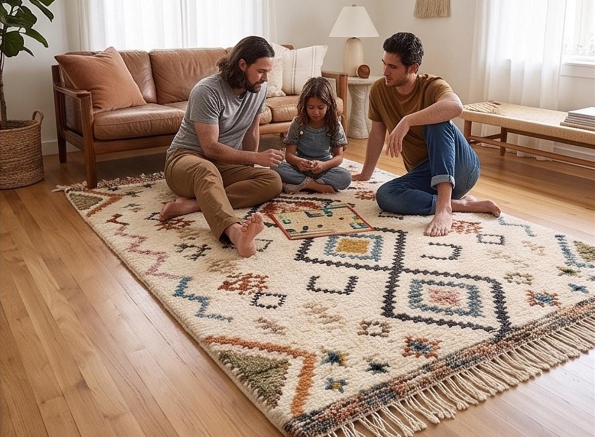 Boho Moroccan Geometric Area Rug | Plush Cream & Colorful Diamond Area Rug | Handwoven Shag Carpet by ModernWeavers | Custom Sizes