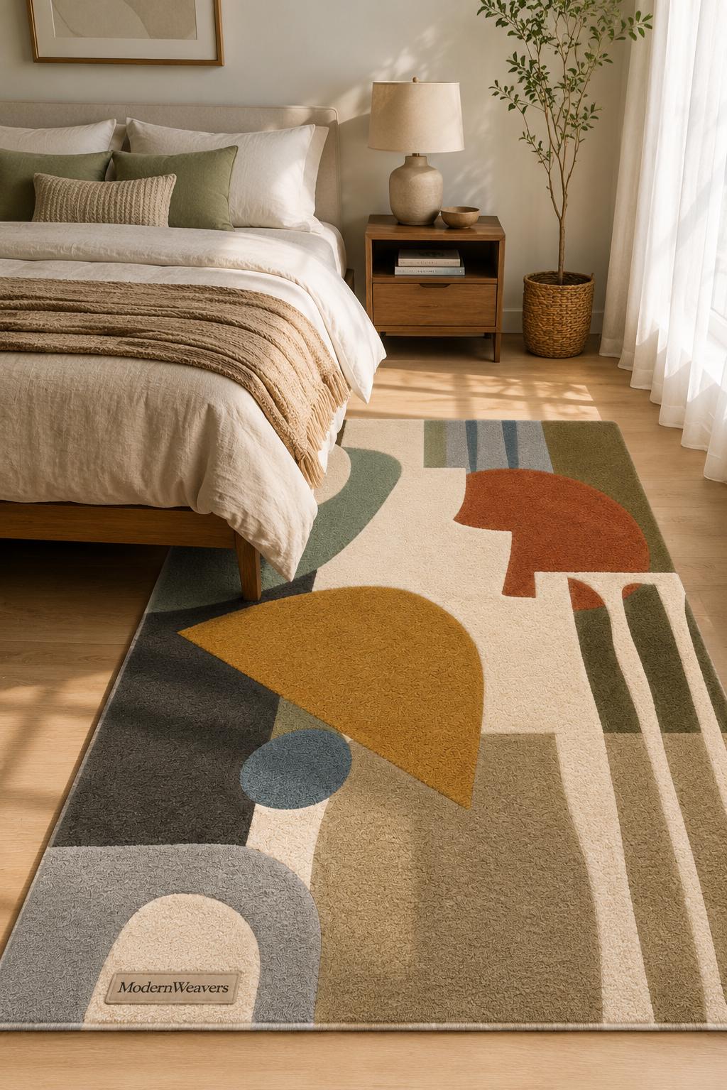 Mid-Century Modern Abstract Geometric Area Rug | Hand-Tufted Earth Tone Rug | Boho Contemporary Accent Rug for Living Room & Bedroom