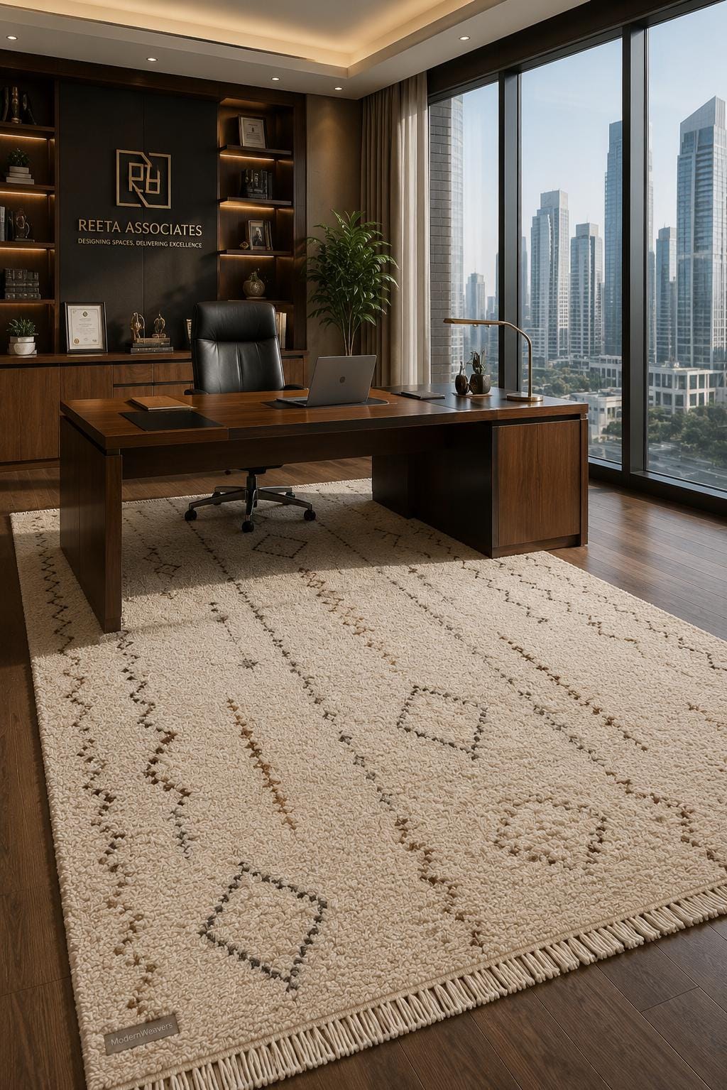 Hand-Knotted Moroccan Rug | Cream Brown Beni Ourain Style Tribal Diamond Wool Area Rug
