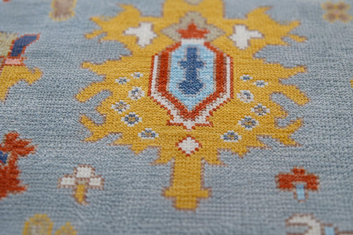 8x10 Hand Knotted Oushak Rug | ModernWeavers Tribal Blue Area Rug | Artisan Wool Carpet for Living Room | Boho Geometric Decor