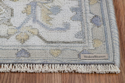 9x12 Hand Knotted Wool Area Rug | Pastel Blue, Lavender & Tan Oushak Design | Large Bedroom or Dining Room Carpet