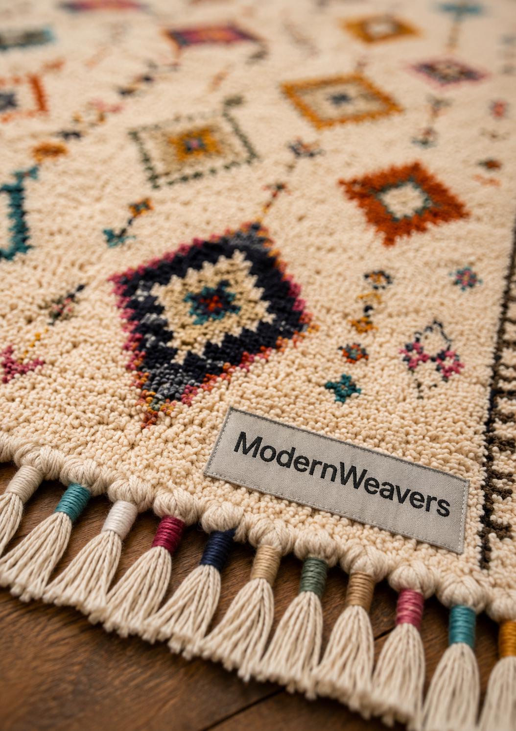 Hand-Knotted Moroccan Rug | Colorful Berber Shag Area Rug, Geometric Tribal Style