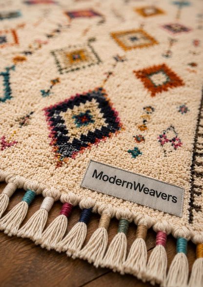 Hand-Knotted Moroccan Rug | Colorful Berber Shag Area Rug, Geometric Tribal Style