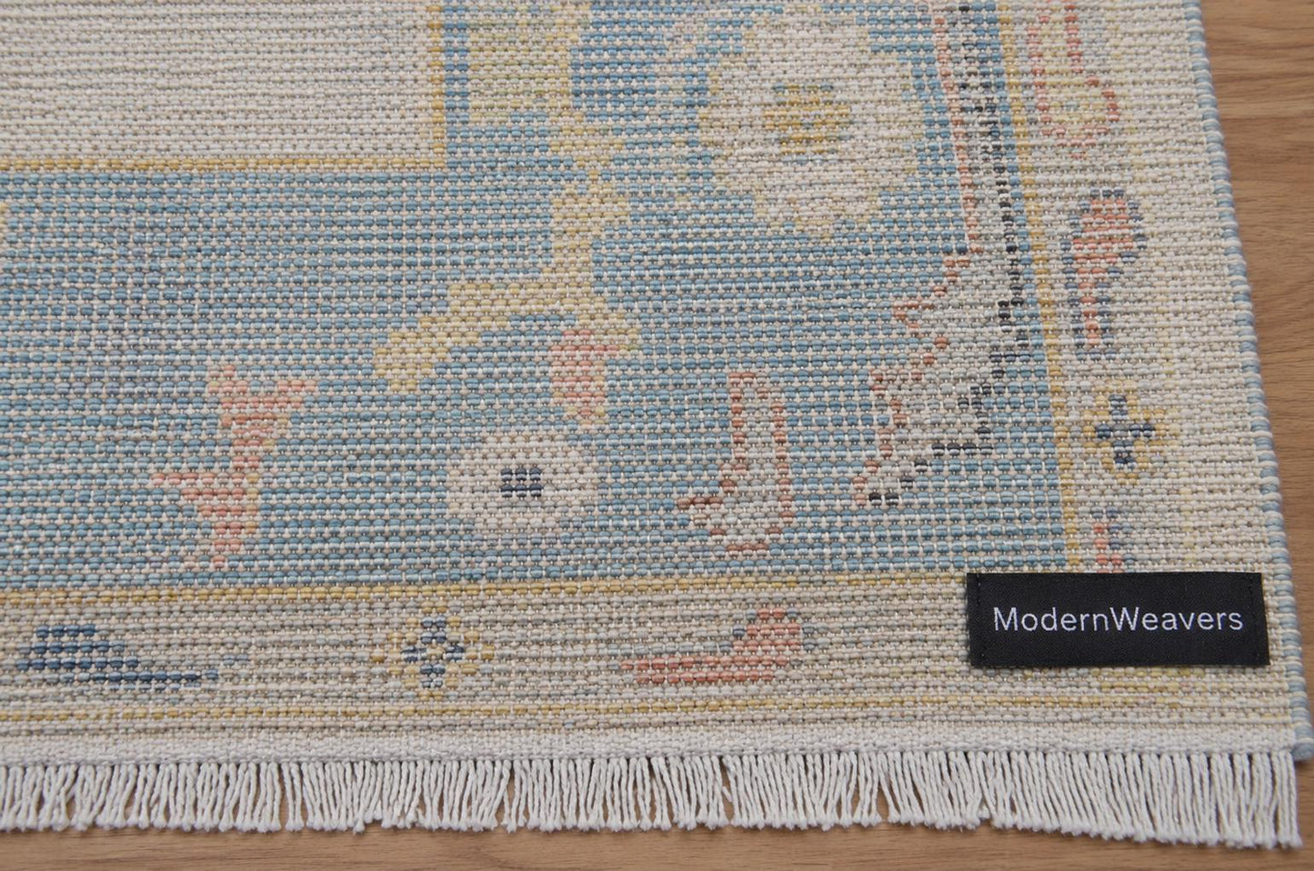 Hand-Knotted Oushak Style Rug | Pastel Blue Floral Wool Carpet 9'x12'