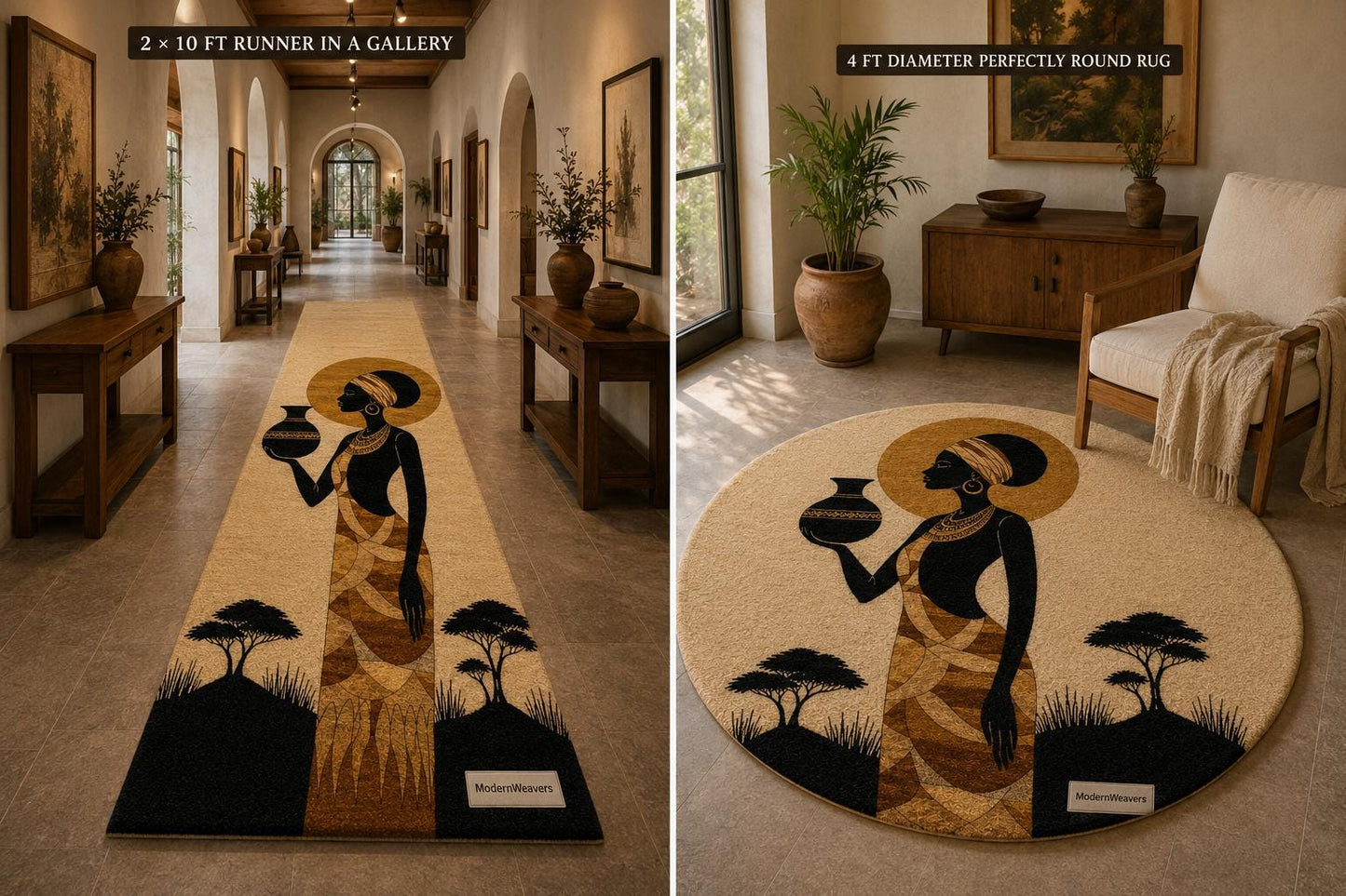 Afrocentric Silhouette Rug | Hand-Tufted African Sunset Floor Art, Boho Decor
