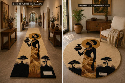 Afrocentric Silhouette Rug | Hand-Tufted African Sunset Floor Art, Boho Decor