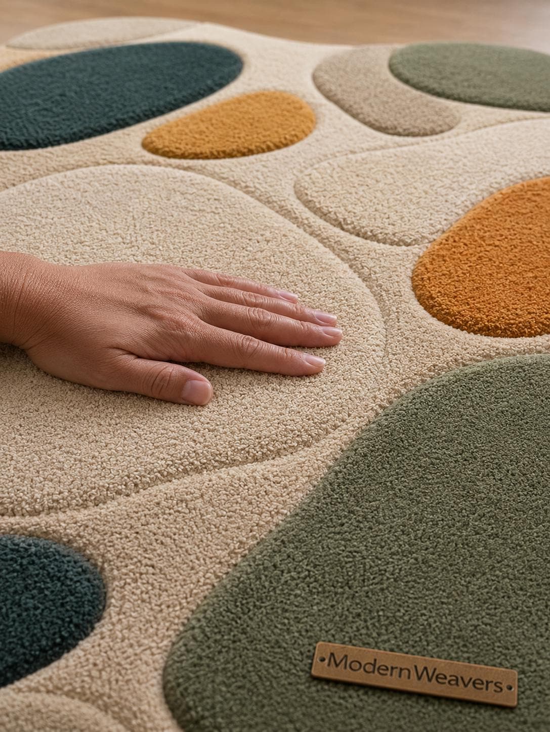 Abstract Pebble Hand Tufted Rug | Organic 3D Stone Pattern Area Rug | Boho Earth Tone Carpet | Playful Minimalist Modern Floor Art