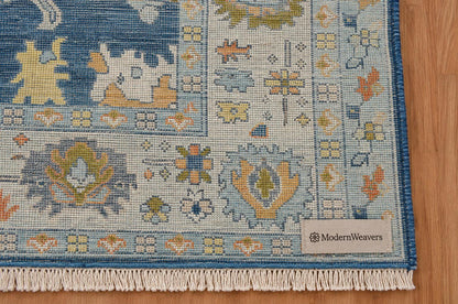 Hand-Knotted Oushak Wool Rug | Traditional Geometric Floral Medallion Carpet