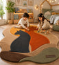 Cat Silhouette Hand Tufted Rug | Whimsical Pet Lover Area Rug | Modern Sun & Cats Wall Art | 3D Textured Boho Carpet for Cat Owners