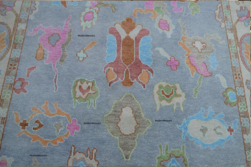 Hand-Knotted Wool Oriental Floral Rug – Soft Blue Pastel Accents, 8x10 Area Carpet