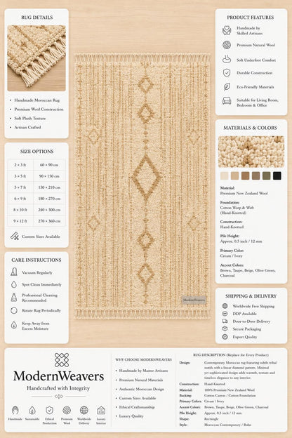 Hand-Knotted Moroccan Rug | Camel Diamond Berber Area Carpet