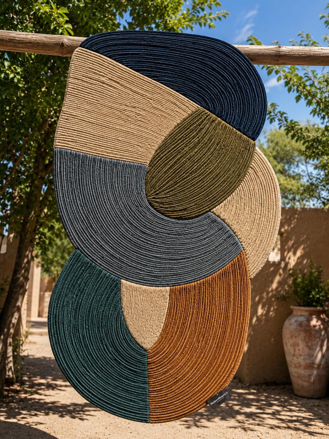 Hand Tufted Botanical Leaf Rug | Earth Tone Mid Century Modern Wavy Carpet