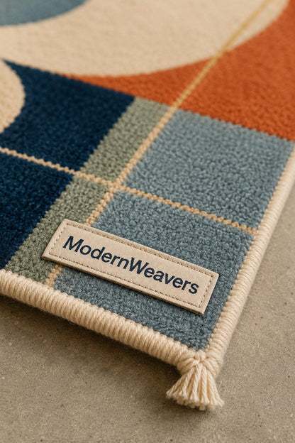 Abstract Geometric Hand-Tufted Wool Rug | Mid-Century Modern Living Room Decor
