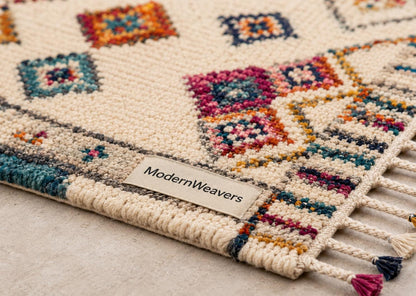 Hand Knotted Moroccan Berber Rug | Colorful Diamond Tribal Wool Carpet | Boho Chic Fringe Rug