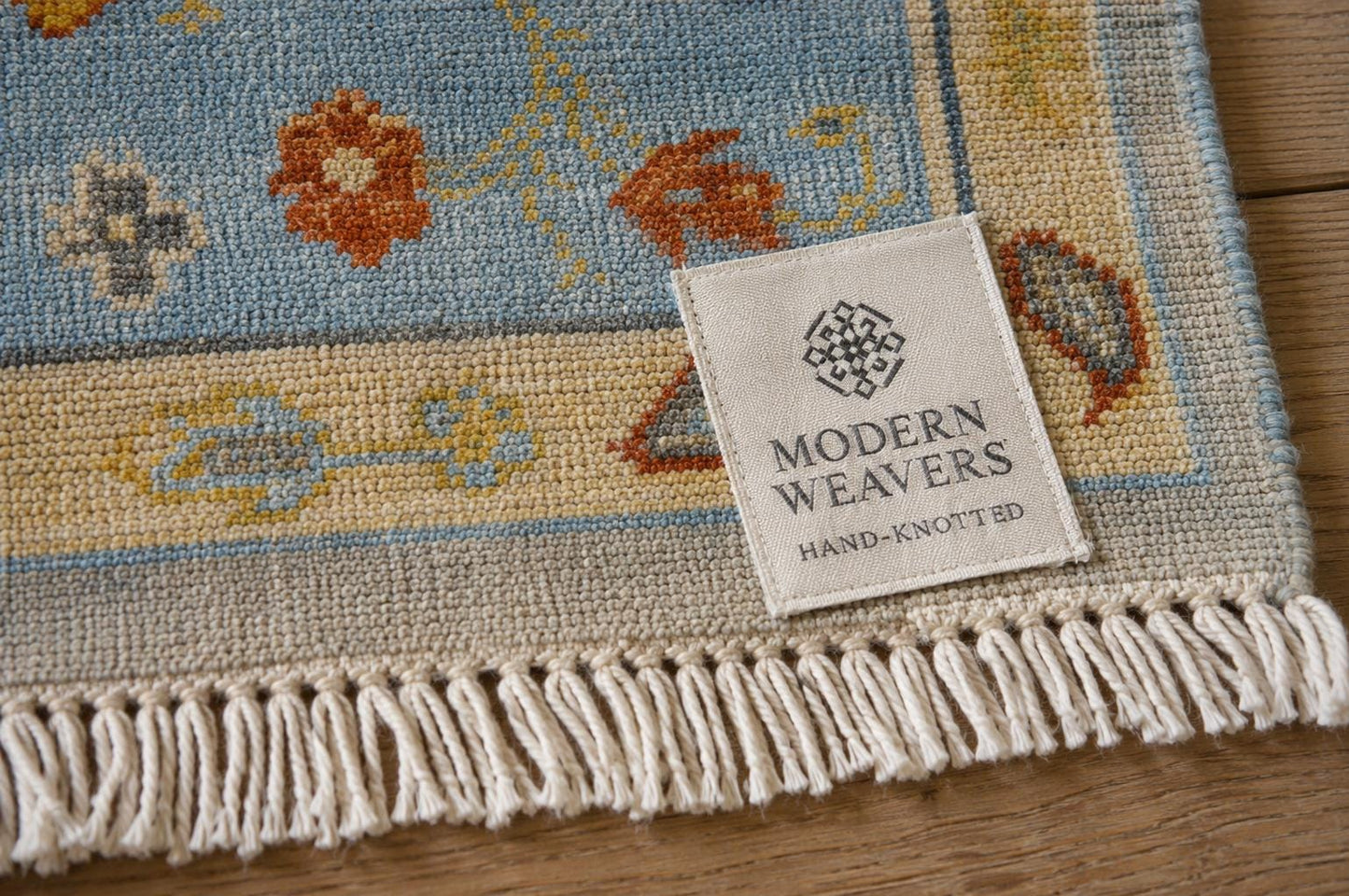 ModernWeavers Hand-Knotted Wool Rug | Cream & Light Blue Floral Oushak Area Rug | Transitional Botanical Pattern | Luxury Artisan Carpet