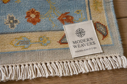 ModernWeavers Hand-Knotted Wool Rug | Cream & Light Blue Floral Oushak Area Rug | Transitional Botanical Pattern | Luxury Artisan Carpet