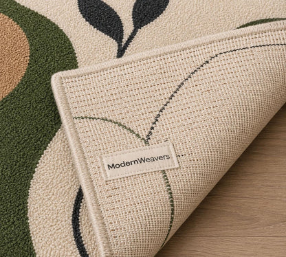 Mid-Century Modern Abstract Botanical Rug | Hand-Tufted Organic Shape Area Rug | Minimalist Leaf Design Carpet for Living Room & Bedroom
