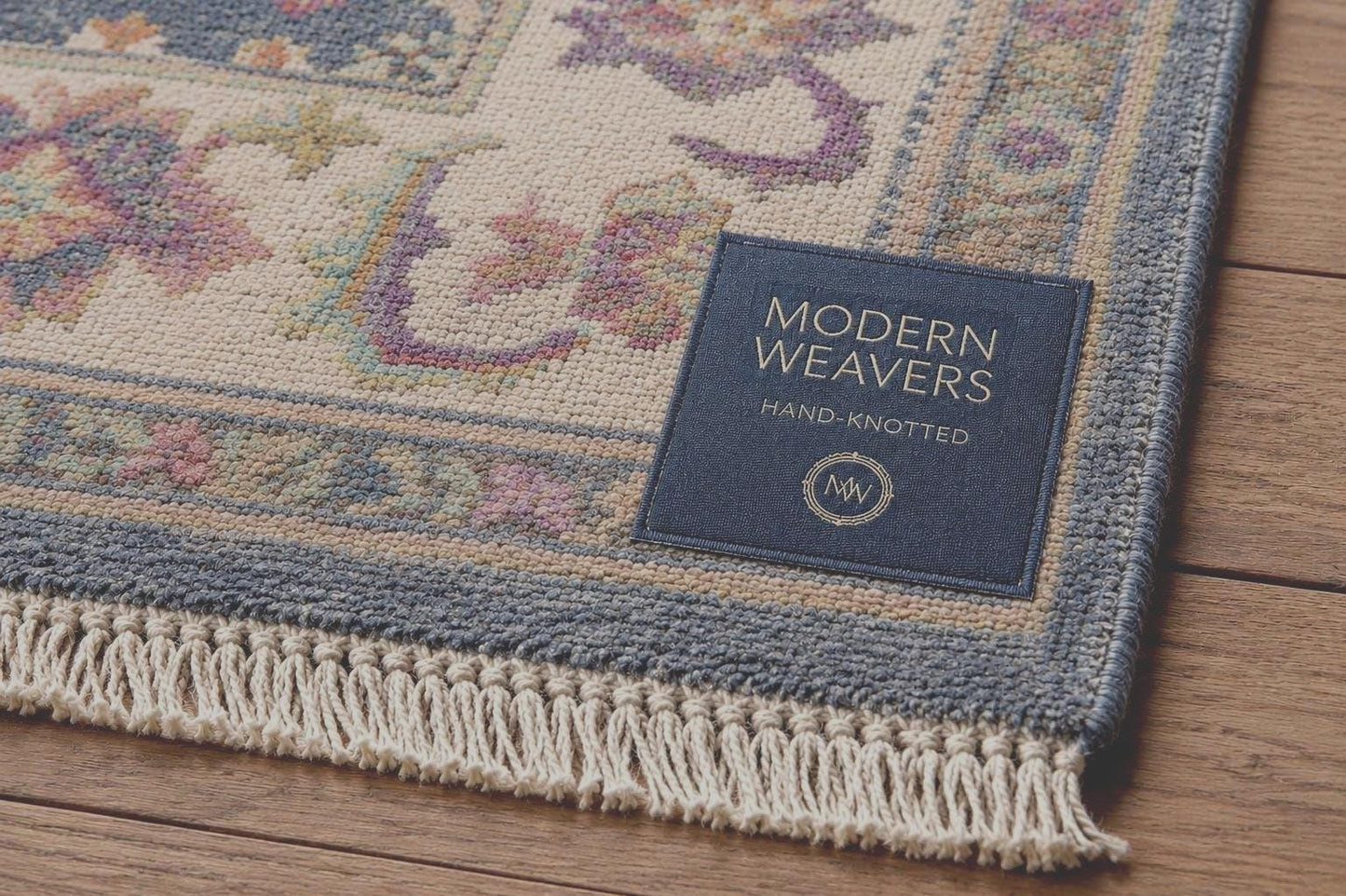 Hand-Knotted Slate Blue Area Rug | Vintage-Inspired Oushak Floral Motif | Cream & Pastel Accents | Boho Mid-Century Modern Living Room Rug