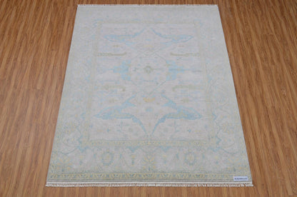Hand-Knotted Oushak Style Area Rug | Muted Pastel Wool, 8x10 Feet