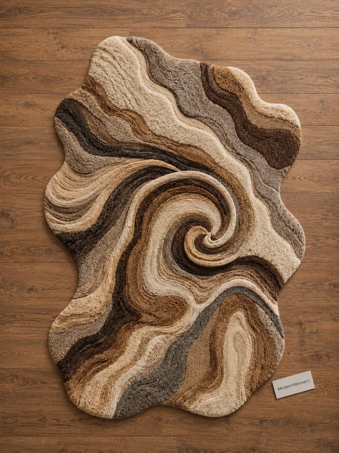 Organic Shape Hand Tufted Rug | Abstract Swirl Topographic Carpet | Earth Tone Neutral Textural Art | Modern Minimalist Area Rug