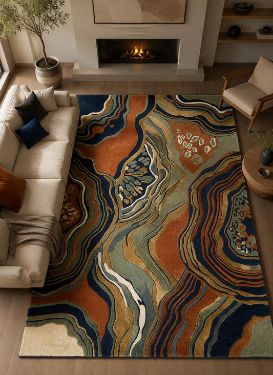 Hand-Tufted Geode Agate Area Rug | Abstract Topographical Art Carpet
