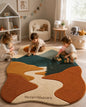 Mountain Landscape Hand Tufted Rug | Nature Inspired Boho Area Rug | Forest & River 3D Textured Carpet | Earth Tone Modern Nursery Decor