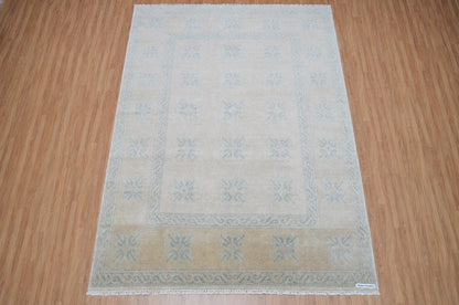 8x10 Hand-Knotted Transitional Area Rug | Ivory & Soft Blue Geometric Floral Motif