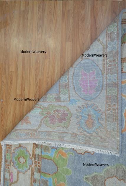 Hand-Knotted Wool Oriental Floral Rug – Soft Blue Pastel Accents, 8x10 Area Carpet