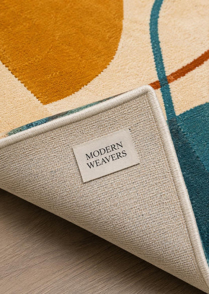 Mid-Century Modern Abstract Area Rug | Hand Tufted Geometric Carpet with Organic Shapes | Retro Contemporary Room Decor