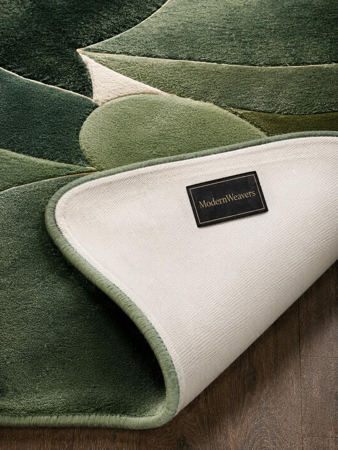 Botanical Leaves Hand Tufted Rug | Modern Abstract Foliage Carpet | Green & Earth Tone Organic Shape Area Rug | Luxury Leaf Pattern Decor