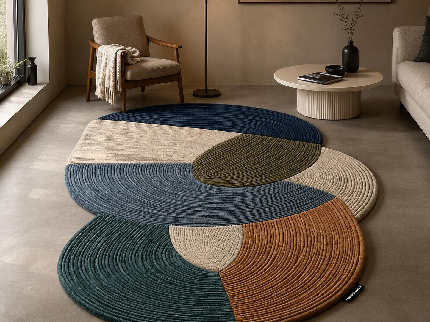 Hand Tufted Botanical Leaf Rug | Earth Tone Mid Century Modern Wavy Carpet