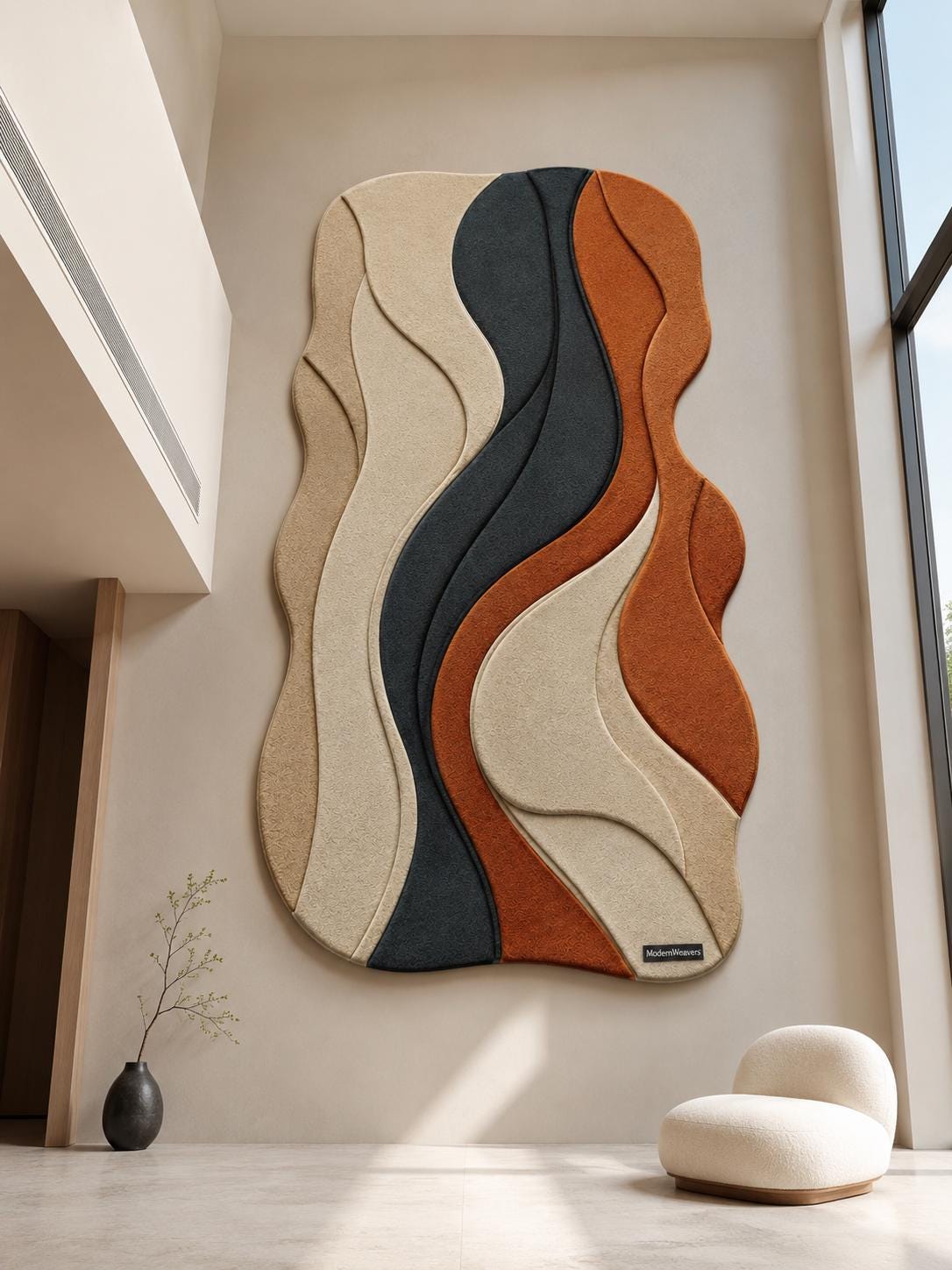 Abstract Wavy Hand Tufted Rug | Organic 3D Textured Area Rug | Terracotta & Charcoal Boho Decor | Mid Century Modern Irregular Carpet