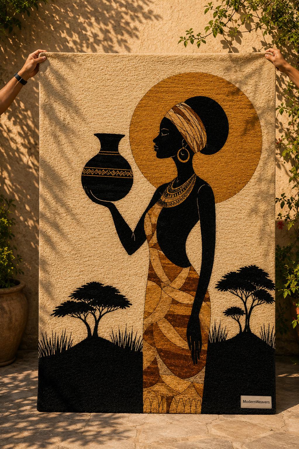 Afrocentric Silhouette Rug | Hand-Tufted African Sunset Floor Art, Boho Decor