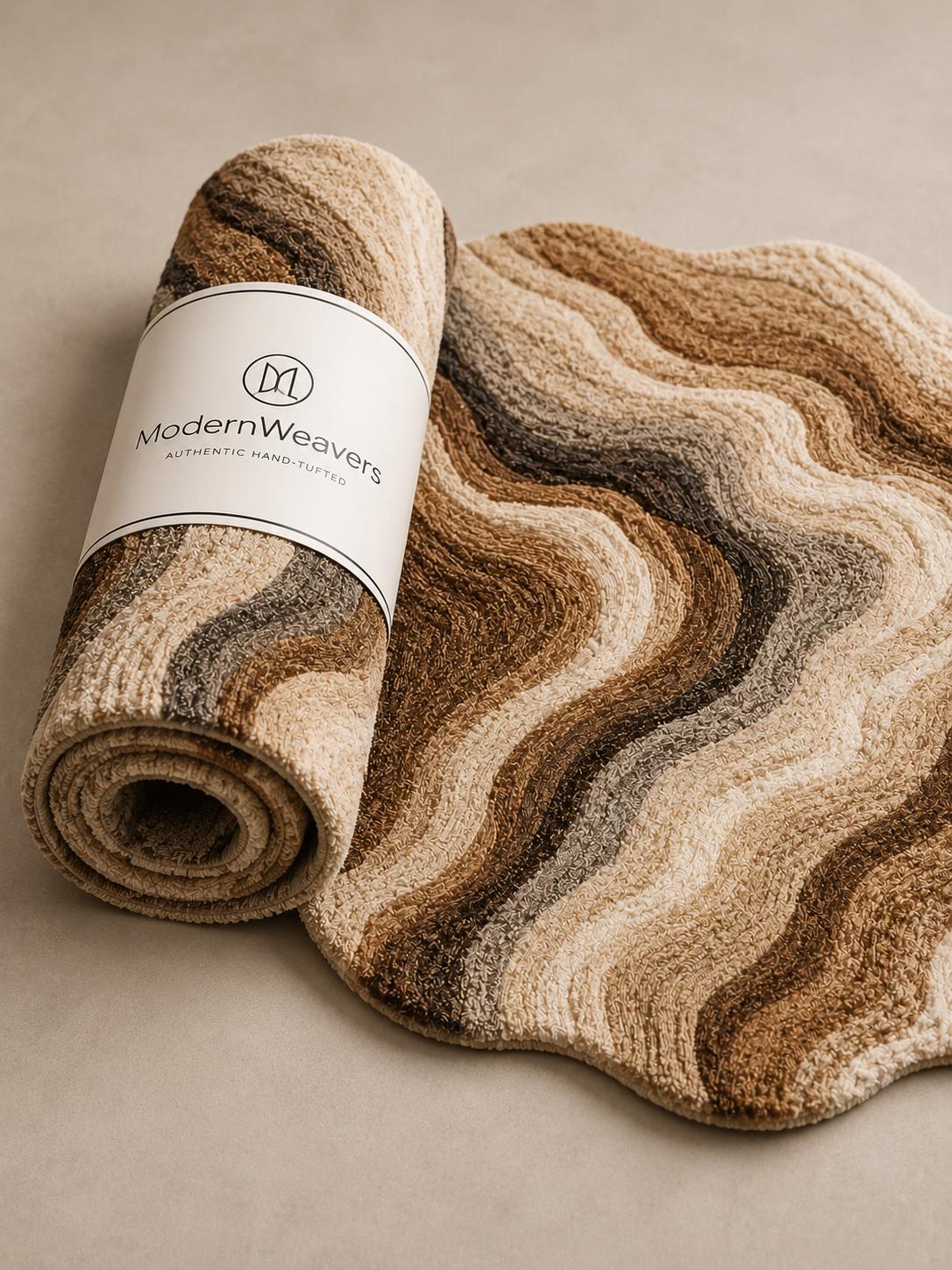 Organic Shape Hand Tufted Rug | Abstract Swirl Topographic Carpet | Earth Tone Neutral Textural Art | Modern Minimalist Area Rug