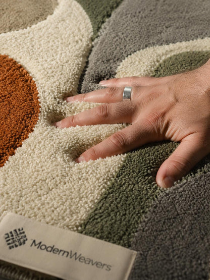 Mid-Century Modern Geometric Area Rug | Hand-Tufted Abstract Arch Design, Earth Tones Carpet