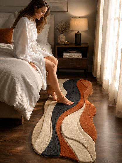 Abstract Wavy Hand Tufted Rug | Organic 3D Textured Area Rug | Terracotta & Charcoal Boho Decor | Mid Century Modern Irregular Carpet